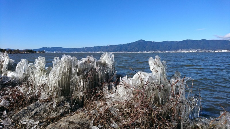 琵琶湖南湖でのしぶき氷