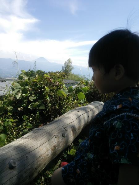 富士山と息子