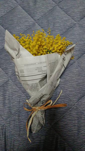 私の誕生日、ミモザの日なのでお母さんからミモザのブーケを頂きました！お母さん産んでくれてありがとうー！