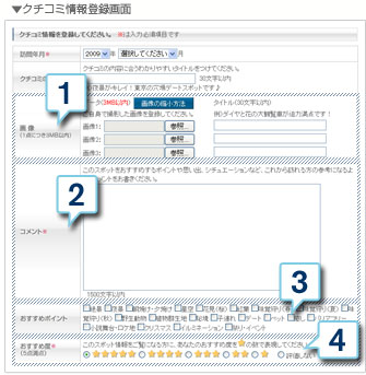 クチコミ情報登録画面