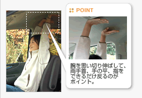【POINT】腕を思い切り伸ばして、両手首、手の平、指をできるだけ反るのがポイント。