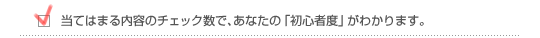 当てはまる内容のチェック数で、あなたの「初心者度」がわかります。