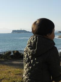 稲村ケ崎公園で撮った１歳のムスコの背中と江の島。 arisaruさん